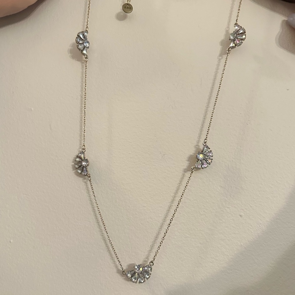 Abercrombie & Fitch Long Flower Rhinestone Scallop Chain StatementNecklace 34in